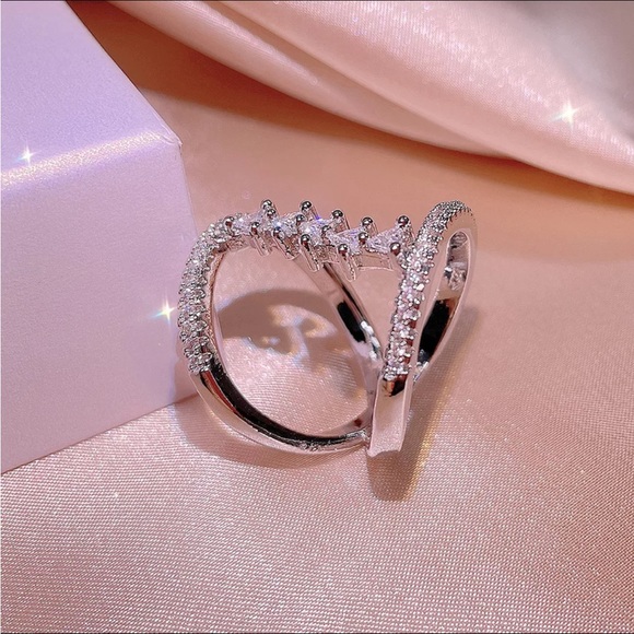 New 925 silver creative geometric female sweet romantic Diamond Ring - Picture 5 of 5